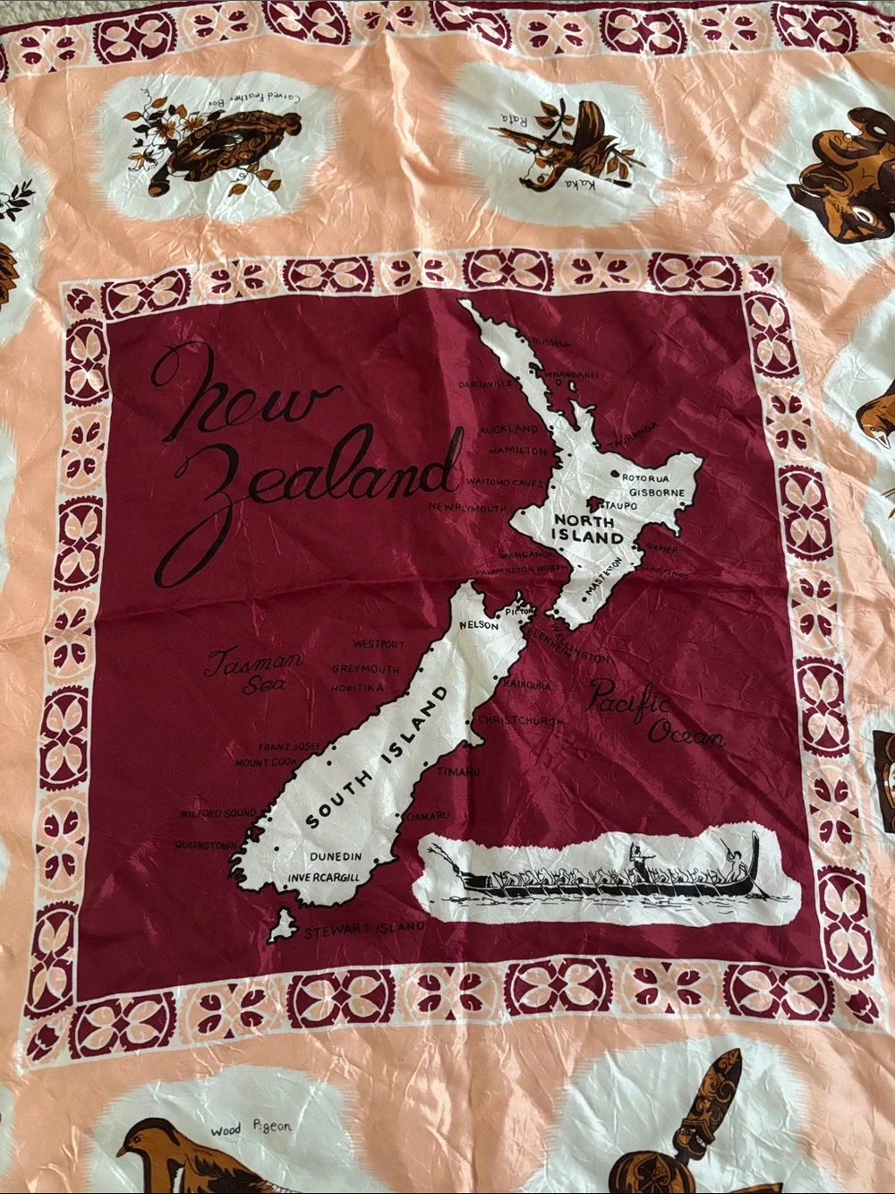 Vintage New Zealand Themed Decorative Scarf